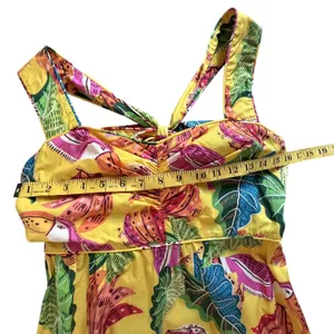 Farm Rio Yellow Beaks & Bananas Cotton Maxi Dress Small Tropical Toucan Tiered‎ thumbnail 14