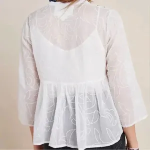 Amit Aggarwal Anthropologie Ramona Embroidered White Babydoll Top SIZE XSMALL thumbnail 2