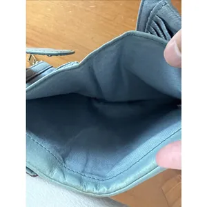 Vtg Fossil Patchwork Soft Leather Teal Wallet Snap‎ Close Zipper Colorblock-Read thumbnail 8