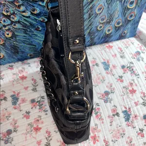 Vintage Coach Sateen Monogram and Leather/Silver Chain Shoulder/Crossbody Bag thumbnail 4