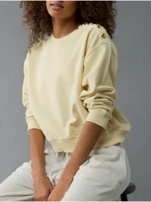 American Eagle Sidekick Shrunken Buttery Yellow Crew Neck Sweatshirt Sz M thumbnail 1