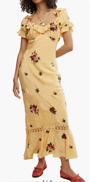 Free People Bali Santa Cruz Maxi Dress Floral Embroidered Cutout Ruffle Size XS thumbnail 1