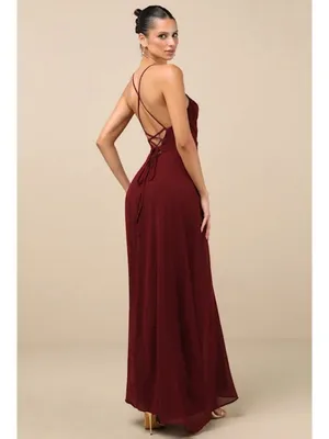NWT Lulus Event Ready Burgundy Backless Lace-Up Maxi Dress - Size: Medium thumbnail 8