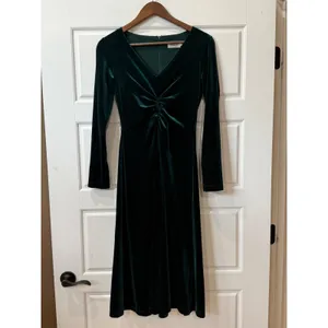 Eliza J Green Dark Velvet Dress Ruched Front Size 2 Fairy Grunge Goth Holiday thumbnail 2