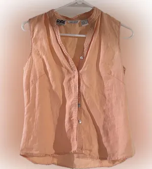 Vintage Sleeveless Button down Top Tan Size M thumbnail 5