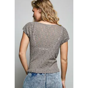 POL Sweetheart Neck Lace Short Sleeve Top - Large thumbnail 4