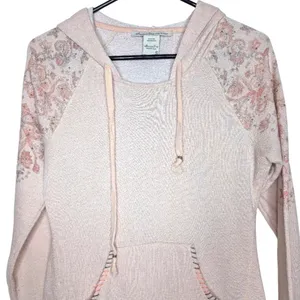 American Rag Cie Womens Pink‎ Floral Embroidered Beaded Knit Hoodie Sweatshirt S thumbnail 2