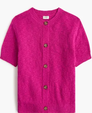 J. Crew Sweet Magenta Short Sleeve Slub Cardigan Sweater Top Size Medium thumbnail 1