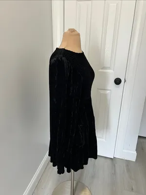 Baltic Born Black Crushed Velvet Smocked Dress thumbnail 4
