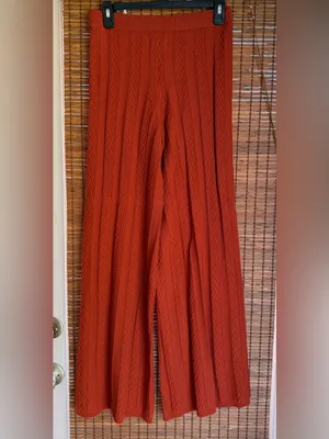 Anthropologie Rust Orange Cable Knit Wide Leg Pants Size Small thumbnail 2