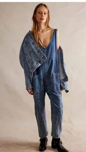 Free People High Roller Denim Jumpsuit Size XS thumbnail 2