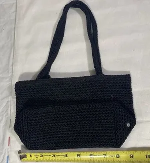 The Sak Black Crochet Shoulder Bag Small Tote Lined thumbnail 1