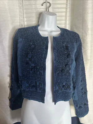 Soft Surroundings Navy Embroidered Open-Front Cropped Jacket thumbnail 10