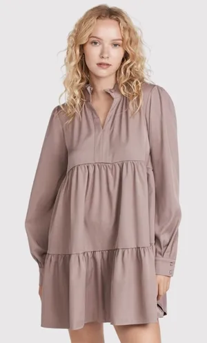 NWT En Saison Women Dress Brown Tiered Babydoll Mini V Neck Ruffle A Line Medium thumbnail 1