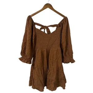 Lulus Charming Afternoon Tan Gingham Balloon Sleeve Mini Dress size M NWT thumbnail 4