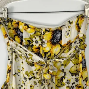 Forever 21 Flower Print Strapless Mini Dress Cream Yellow Sundress Womens L thumbnail 8
