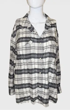 American Eagle Outfitters Black and White Plaid Button-Down Shirt thumbnail 1