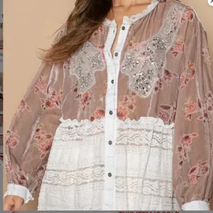 POL Velvet Burnout Lace Combo Embellished Tunic in Beige Combo sz medium thumbnail 4