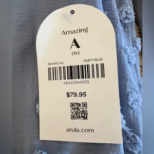 NWT Arula Swiss Dot Vneck Dress, Size A 1X, Dusty Blue, Longsleeve, Short thumbnail 6
