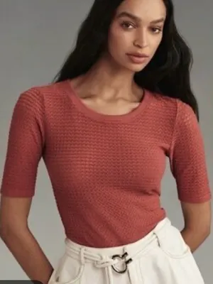 Anthropologie Pilcro Waffle Knit Short Sleeve Shirt Women’s Large thumbnail 1