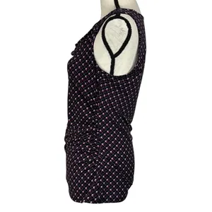WHBM Small Top Geometric Sleeveless Stretch Draped Neck Ruched Sides Purple thumbnail 5