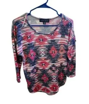Almost Famous Aztec Designed Pink/ Black shirt Size Medium thumbnail 1