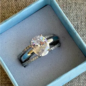 NWOT 3PC Stunning Silver Tone Bridal Set Oval 2.5ct Simulated diamonds ring in 7 thumbnail 1