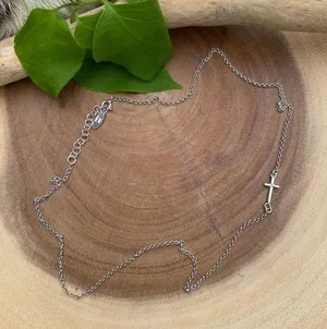 Sideways Cross Minimalist Sterling Silver Necklace thumbnail 1