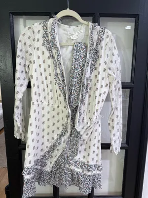 Veronica Beard Kierra Long Sleeve Ruffle White Floral Zip Faux Wrap Dress 4 thumbnail 2