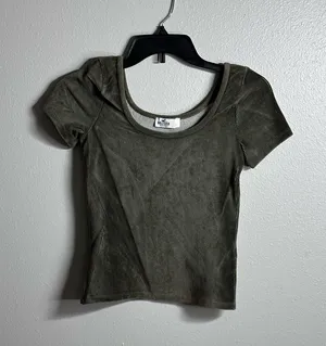 Hollister Women Green Suede Ribbed Crop‎ Top size Small thumbnail 1