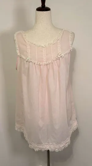 American Vintage Vintage Sleeveless Lace Trim Pale Pink Top thumbnail 1