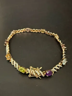 Ross Simons 925 Gold Over Sterling Silver Vermeil Multicolored Gem 7.5” Bracelet thumbnail 4