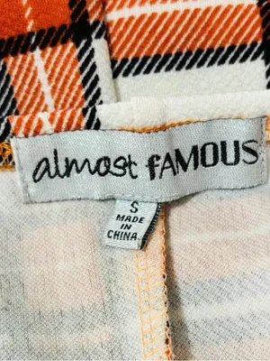 Almost Famous Orange & White Plaid Bodycon Slip Mini Dress - Size Small thumbnail 3