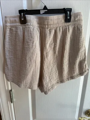 H&M Beige Drawstring Gauze Athletic Shorts thumbnail 2