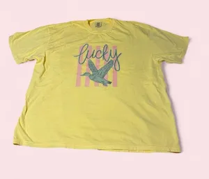 Comfort Colors Yellow 'Lucky' Graphic Tee with Flying Bird thumbnail 1