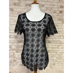 Black Lace Top Whimsigoth Witchy Dark Romantic Fairy Flare Feminine Boho‎ Size M thumbnail 2
