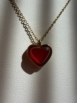 Gold necklace with red heart charm non tarnish thumbnail 6