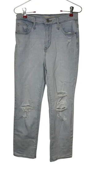 Levi's Womens‎ Jeans 724 High Rise Straight Crop Distressed Light Wash Denim 26 thumbnail 1