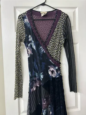 Fuzzi Multi Pattern Wrap Maxi Dress Sz L Purple Size L thumbnail 2