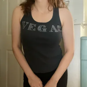 Vintage Y2K Ribbed‎ Graphic Embellished Vegas Tank Top Size Small thumbnail 2