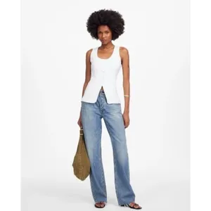 Madewell Top Womens 12 White‎ Scoop Neck Linen Vest Sleeveless Button NV834 thumbnail 2