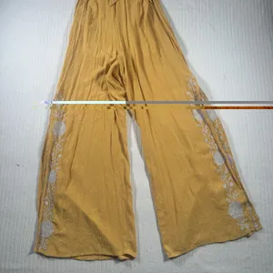 American Eagle Jumpsuit Small Yellow Embroidered Halter Wide Leg Boho Summer thumbnail 3