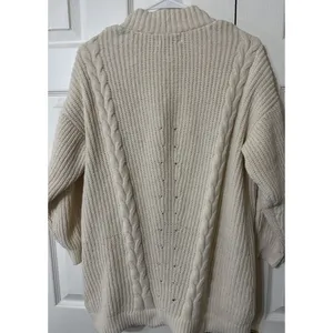 Poof Apparel Super soft Cozy Cable Knit Open Front Ivory cream Cardigan‎ - M thumbnail 2