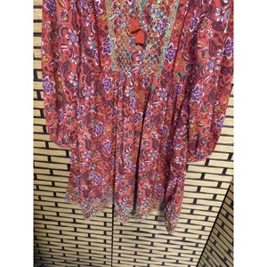Time And Tru Orange‎ Embroidered Boho Tie Neck Shift Dress Size Medium thumbnail 4