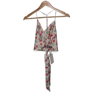 NWT Womens Zara Pink Floral Spaghetti Strap Back Tie Crop Top Halter Tank Size S thumbnail 2