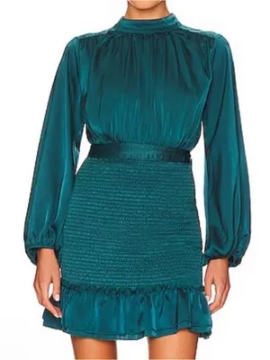 NEW Line & Dot Emerald Silky Elliot Ruched Luxury Wedding Guest Event Dress M thumbnail 1