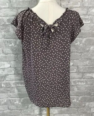 LC Lauren Conrad Gray Puff Sleeve Blouse with Ruffled Cap Sleeves thumbnail 3
