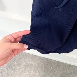 Zara Knit Navy Blue Mini Dress with Gold Buttons L 90s Minimalist Quiet Luxury thumbnail 6