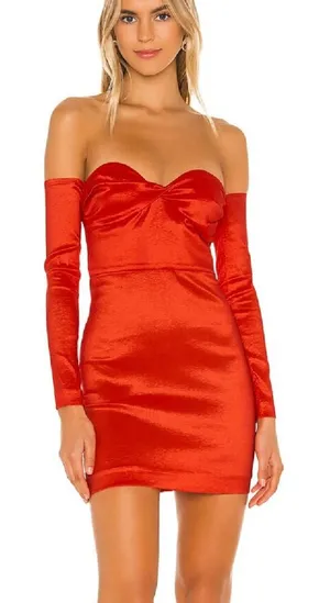 Lovers + Friends Aylah Red Long Sleeve Strapless Mini Dress size Medium $168 thumbnail 1