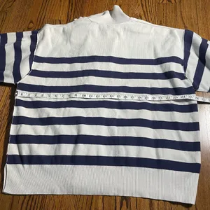 Free People Striped Quarter-Zip Knit Sweater Pullover S oversize thumbnail 2